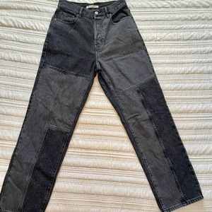 Pacsun Womens Straight Leg Jeans Black/Grey Patchwork Pockets High Rise 4